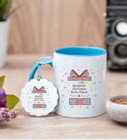Sevgililer Günü Hediyesi Mavi Kupa Bardak Ve Anahtarlık Set