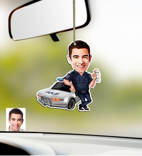 BK Gift Kişiye Özel Bay Trafik Polisi Karikatürlü Ahşap Araba Dikiz Ayna Süsü-1 (Çok Renkli)