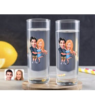 BK Gift Kişiye Özel Renkli Baskılı Sevgililer Karikatürlü İkili Vodka Bardağı-14 (Beyaz)