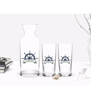 BK Gift Kişiye Özel Renkli Baskılı Dümen Figürlü İkili Rakı Bardağı ve Karaf Hediye Seti-1 (Beyaz)