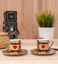 Sevgililere Özel İsim Yazılı İkili Gold Kahve Fincanı Takımı