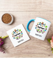Diyetisyen Mavi Kupa Bardak Ve Bardak Altlığı Seti