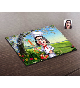 BK Gift Kişiye Özel Kadın Chef Karikatürlü Ahşap Puzzle-2