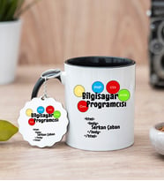 Bilgisayar Programcısı Siyah Kupa Bardak Ve Anahtarlık Set