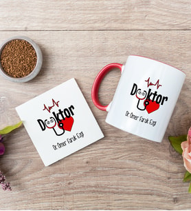 Doktor Kırmızı Kupa Bardak Ve Bardak Altlığı Seti