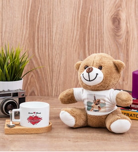 Sevgiliye Hediye Tarihli ve İsimli Fincan ve Peluş Ayıcık
