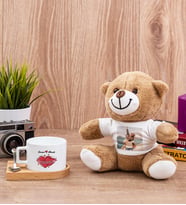Sevgiliye Hediye Tarihli ve İsimli Fincan ve Peluş Ayıcık