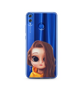 Kahve Saçlı Kız Tasarımlı Süper Şeffaf Silikon Telefon Kılıfı Huawei Honor 8x