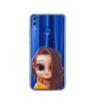 Kahve Saçlı Kız Tasarımlı Süper Şeffaf Silikon Telefon Kılıfı Huawei Honor 8x