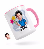 BK Gift Kişiye Özel Erkek Karikatürlü Pembe Kupa Bardak-1