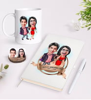 BK Gift Kişiye Özel Yılın En Mükemmel Çifti Karikatürlü Beyaz Defter Kalem ve Kupa Seti-4 (Model 1)