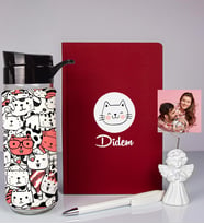 Kişiye Özel Defter Kalem Matara Ve Fotoğraflı Notluk Seti 93536 (Bordo)