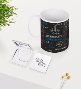BK Gift Kişiye Özel Matematik Öğretmeni Beyaz Kupa Ayna Seti-11 (Model 1)