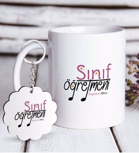 BK Gift Kişiye Özel Sınıf Öğretmeni Beyaz Kupa ve Anahtarlık Hediye Seti-16 (Model 1)