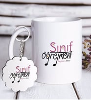 BK Gift Kişiye Özel Sınıf Öğretmeni Beyaz Kupa ve Anahtarlık Hediye Seti-16 (Model 1)