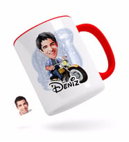 BK Gift Kişiye Özel Erkek Motorcu Karikatürlü Kırmızı Kupa Bardak-1