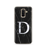 Samsung A6 Plus Siyah Mermer Harf Tasarımlı Telefon Kılıfı D-Harfi 