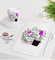BK Gift Kişiye Özel Evin Süslüsü Beyaz Defter Kalem Türk Kahvesi Fincanı Seti-3 (Model 1)