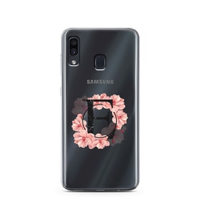 Pembe Çiçekli Harf Tasarım Süper Şeffaf Silikon Telefon Kılıfı Samsung A30 E-Har