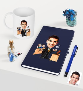 BK Gift Kişiye Özel Bay Avukat Karikatürlü Lacivert Defter Kalem Kupa Seti - 3 (Model 1)