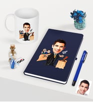 BK Gift Kişiye Özel Bay Avukat Karikatürlü Lacivert Defter Kalem Kupa Seti - 3 (Model 1)