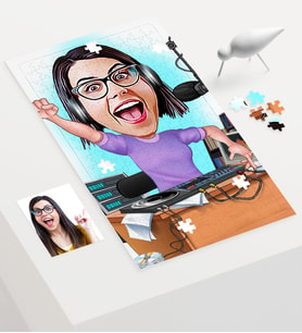 BK Gift Kişiye Özel Kadın Radyocu Karikatür 240 Parça A3 Puzzle  1