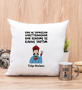 Bak Kendime De Kahve Yaptım Yastık ve Silver Kupa Bardak