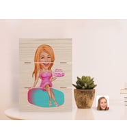 BK Gift Kişiye Özel Kadın Doğum Günü Karikatürlü Otantik Masaüstü Ahşap Palet Çerçeve-2 (Beyaz)