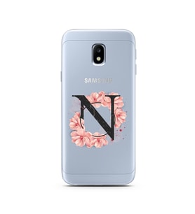 Pembe Çiçekli Harf Tasarım Süper Şeffaf Silikon Telefon Kılıfı Samsung J3 Pro N-