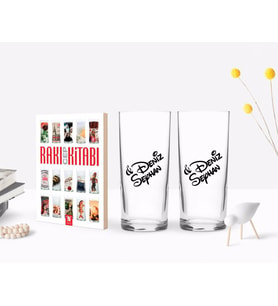 BK Gift Kişiye Özel Renkli Baskılı İsimli İkili Rakı Bardağı ve Rakı Cep Kitabı Hediye Seti (Model 1)