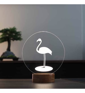 Flamingo Figürlü Dekoratif Hediye Led Masa Lambası 7 Işık Rengi Ahşap Taban