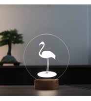 Flamingo Figürlü Dekoratif Hediye Led Masa Lambası 7 Işık Rengi Ahşap Taban