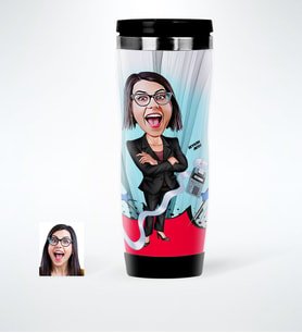 BK Gift Kişiye Özel Bayan Muhasebeci Karikatürlü Çelik Termos Bardak  2