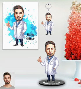 Kişiye Özel Doktor Karikatürlü 3 lü Hediye Seti Bay-7