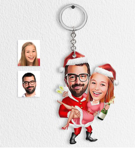 BK Gift Kişiye Özel Yılbaşı Temalı Sevgililer Karikatürlü Ahşap Anahtarlık - 2
