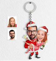 BK Gift Kişiye Özel Yılbaşı Temalı Sevgililer Karikatürlü Ahşap Anahtarlık - 2