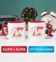 İkili Sevgiliye Sevgililer Günü Hediyesi 5 Kupa Bardak Kırmızı