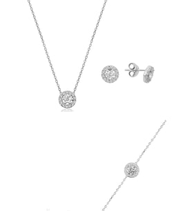 Söğütlü Silver Gümüş rodyumlu pırlanta montürlü kolye bileklik ve küpe gümüş üçlü  set