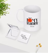 BK Gift Kişiye Özel Öğretmenimi Seviyorum Beyaz Kupa Ayna Seti-3 (Model 1)