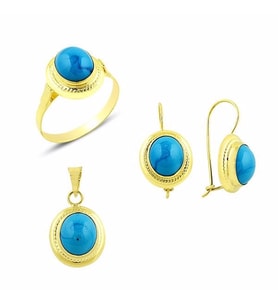Firuze taşlı üçlü set 7.45 Gram 14 Ayar Altın (Çok Renkli)