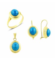 Firuze taşlı üçlü set 7.45 Gram 14 Ayar Altın (Çok Renkli)