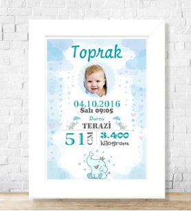 Bebeğinize Özel Kişiselleştirilmiş Resimli 21x30 Doğum Panosu (Beyaz)