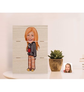 BK Gift Kişiye Özel Kadın Karikatürlü Otantik Masaüstü Ahşap Palet Çerçeve-100 (Beyaz)