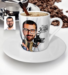 BK Gift Kişiye Özel Bay Fotoğraf Sanatçısı Karikatür Türk Kahvesi Fincanı  1
