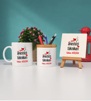 En Tatlı Anestezi Teknikeri Hediye Kupa Bardak Kalemlik ve Dekoratif Taş Baskı Hediye Seti