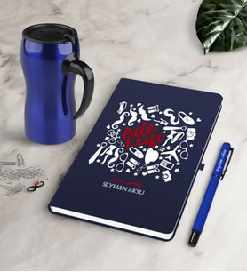 BK Gift Kişiye Özel Aile Reisi Lacivert Defter Kalem Termos Mug Seti (Model 1)