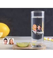 BK Gift Kişiye Özel Renkli Baskılı Sevgililer Karikatürlü Vodka Bardağı-53 (Beyaz)