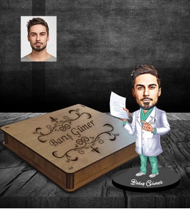 Kişiye Özel Doktor Tasarımlı Karikatür Ahşap Biblo Kutulu Bay-8
