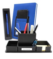 Kişiye Özel Telefon Cepli Mavi Defter & Mat Roller Kalem & Masaüstü Kalemlik Hediye Seti (Mavi)