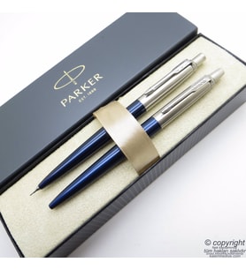 Parker Jotter Metal Mavi Tükenmez Kalem + 0.5mm Versatil Kalem Seti Parker Jotter İsme Özel Kalem  Hediyelik Kalem